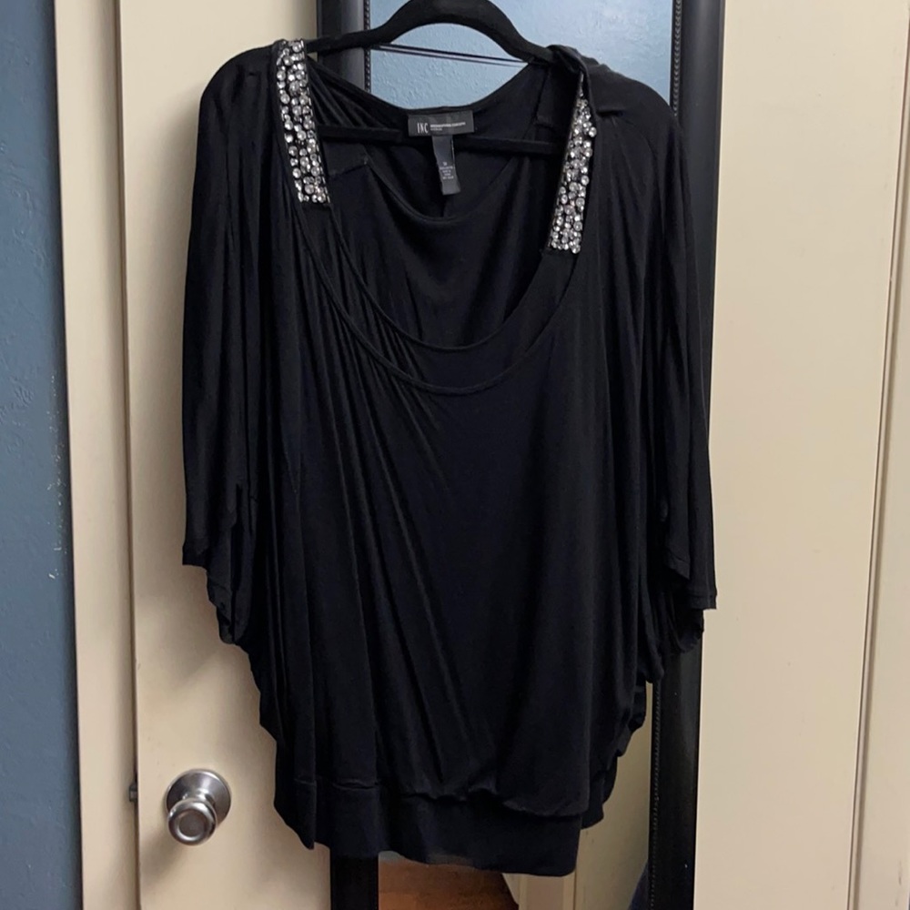 Dressy Jewel Embellished Black Blouse